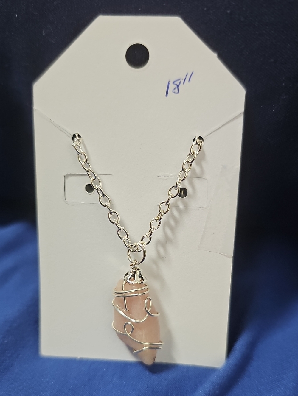 Silver Tone Wire-Wrapped Rose Quartz Pendant Necklace - 18"